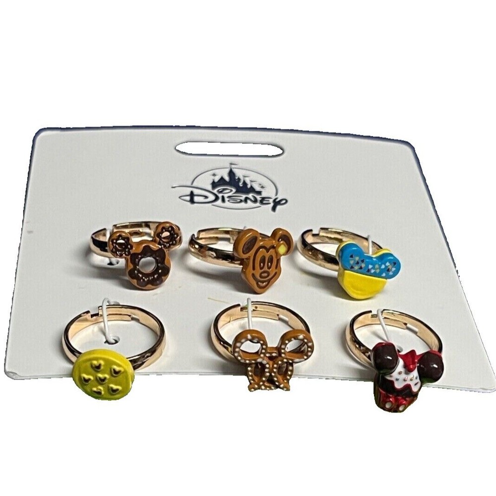 Disney Parks Treats Rings Set of 6 Adjustable Rings New 2023 donut pretzel
